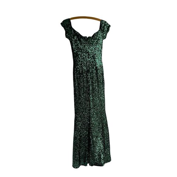 Badgely Mischka Irridescent Green Sequined Mermaid Style Maxi Formal Dress Sz 6 - Picture 1 of 7